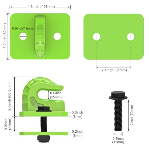 Insaga 3/8" Tractor Bucket Hooks - 2 Pack Forged Steel Bolt-On Grab Hooks - color: Light Green-2Pack