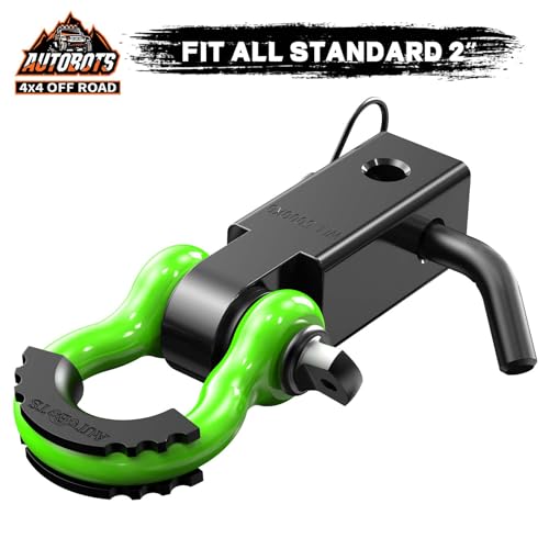 AUTOBOTS Tow Hitch Receiver 2" Shackle Hitch Receiver Green | 45,000 Lbs Break Strength, with 5/8" Pin, 3/4 D Ring Shackle, Towing Accessories for Truck Jeep Trailer Recovery Off-Road - color: GREEN-BLACK