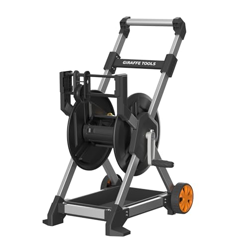 Giraffe Tools Garden Hose Reel Cart, 125FT 5/8" Hose Capacity, Heavy Duty Water Hose Reel with Wheels, 5ft Leader Hose, Retractable Hose Guide with Crank, for Yard Lawn Garage