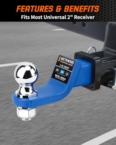 METOWARE Trailer Hitch Ball Mount 2" Drop Fits 2" Receiver, 6000Lbs GTW - color: Blue, size: 2" Drop