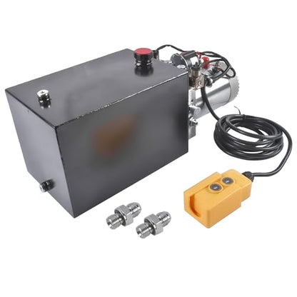 12V DC Steel Hydraulic Pump Power Unit, 2 GPM Flow Rate, 12 Quart Metal Reservoir, Double Acting, 3200 PSI Max Pressure, SAE #6 Ports for Dump Trailers, Car Lifts, DIY Hydraulic Systems - size: 12 Quart；Double Acting