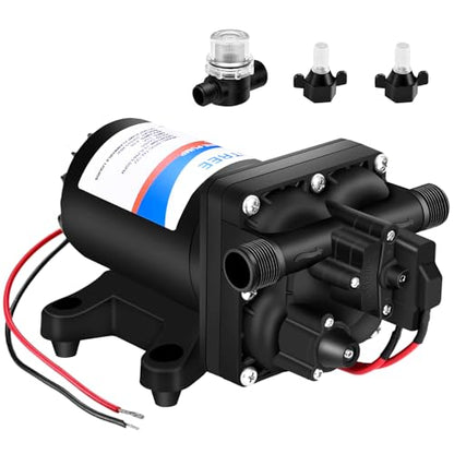 YOUNGTREE 12V RV Water Pump 3.5GPM 55PSI On Demand Fresh Water Pressure Diaphragm Pump 12 Volt Self Priming with Pressure Switch for RV Camper Marine Sprayer Outdoor Shower Kitchen Garden - color: Black2