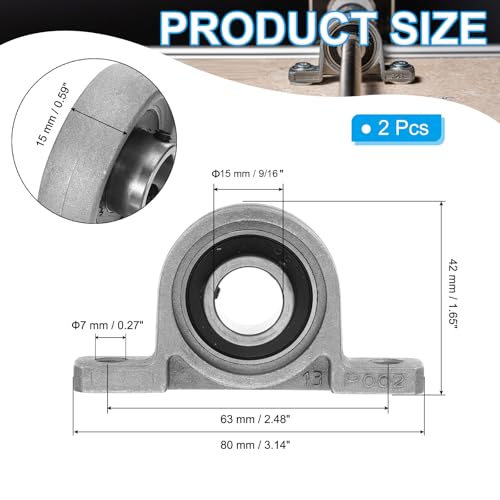 PATIKIL Pillow Block Bearing 9/16" / 15mm Bore, 2 Pcs Vertical Zinc Alloy Steel Mounted Flange Pillow Block Self Alignment Insert Bearings Bore Ball Housing for Machinery Power Agriculture - size: 9/16"