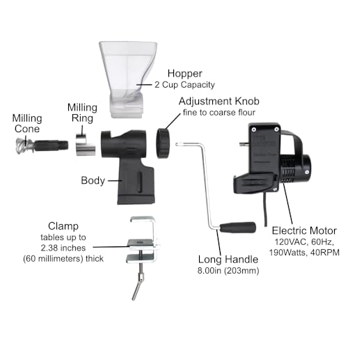 Kitchen Crop Grain Mill Wheat Flour Grinder, Stainless Steel Metal Burrs (The Grain Mill + The Motor) - size: The Grain Mill + The Motor