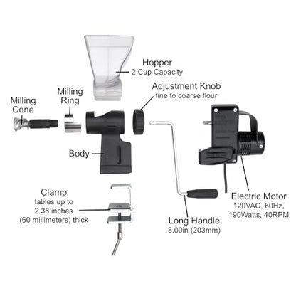 Kitchen Crop Grain Mill Wheat Flour Grinder, Stainless Steel Metal Burrs (The Grain Mill + The Motor) - size: The Grain Mill + The Motor
