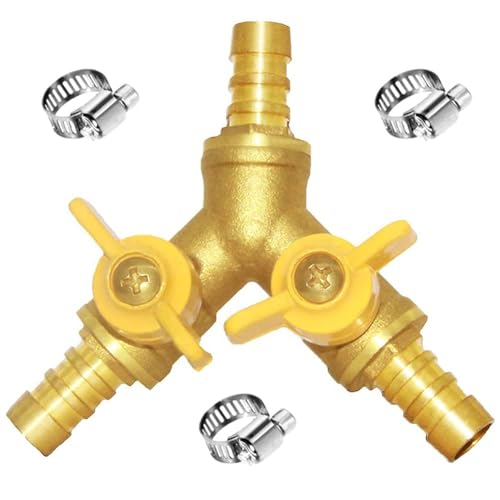 Joywayus 1/2" Hose Barb Brass Ball Valve Y Shaped Type 3 Way with 2 Switch Shut Off Valve Fitting Include 3 Clamps - size: 1/2"-1pcs