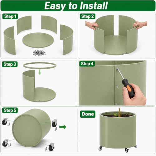 2 Pack Rolling Planter for Tree,30 Gallon Large Metal Tree Pots for Outdoor - color: Green