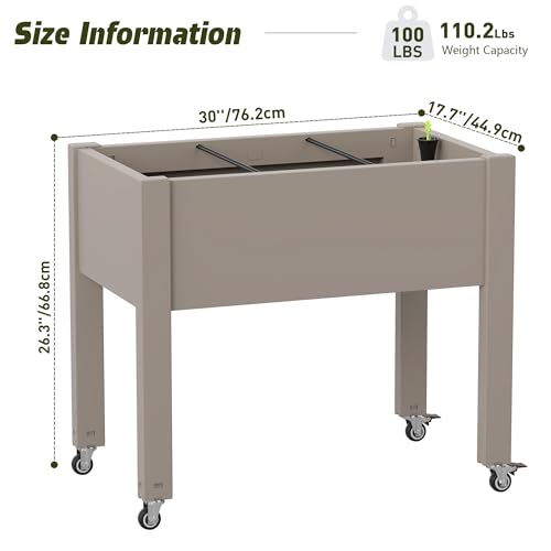 Raised Garden Bed with Wheels, Resin Elevated Planter Box, Brown - color: Medium Grey, size: 26.3" H