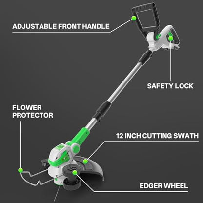SOYUS 12" 20V 2-in-1 String Trimmer Edger, 2×2.0Ah Battery & Charger - color: Light green