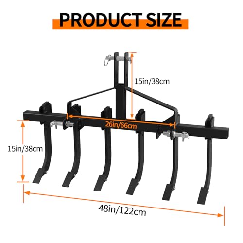 Plow Scarifier 48" Width Detachable Cultivator with 6 Adjustable Scarifier Shank, 3 Point Scarifier for Easy Mounting