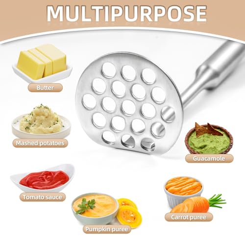 Potato Masher Stainless Steel Small, Mini Avocado Masher, Manual Potatoes Smasher Kitchen Tool for Avocado, Potatoes, Beans, Vegetables, 8.7Inch Metal Mashing Utensil, Dishwasher Safe - size: Whole stainless steel small
