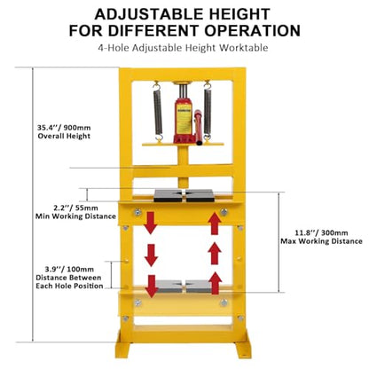 6-Ton Hydraulic Shop Press, H-Frame Bearing Press, 4-Hold Adjustable Height
