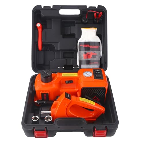 Trihelper Electric Car Jack Set 5 Ton Hydraulic Jack Car Lift Floor Jack with Integrated Tire Pump and Impact Wrench for Sedans SUV MPV Sedan Truck Change Tires Garage Repair - color: Orange+Wrench
