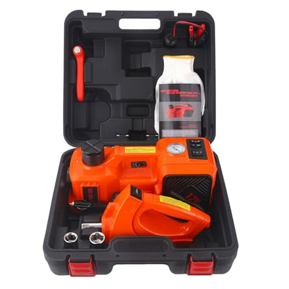 Trihelper Electric Car Jack Set 5 Ton Hydraulic Jack Car Lift Floor Jack with Integrated Tire Pump and Impact Wrench for Sedans SUV MPV Sedan Truck Change Tires Garage Repair - color: Orange+Wrench