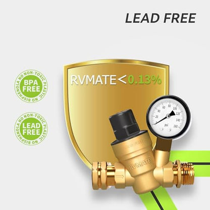 RVMATE RV Water Pressure Regulator, Lead-Free Brass - size: Adjustable 1.0