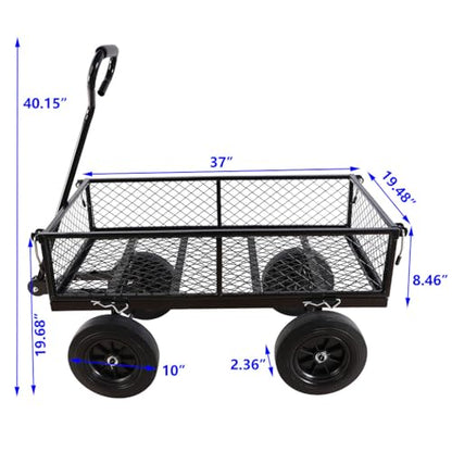 1000 lbs Heavy Duty Steel Garden Cart, 2-in-1 Convertible Utility Wagon with Removable Mesh Sides & Flatbed, 10" Solid No-Flat Tires, 180° Rotating T-Handle Yard Cart for Lawn, Farm, Warehouse,Black - color: Black
