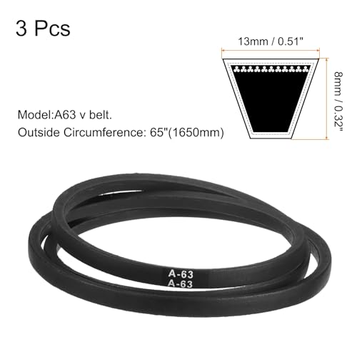 uxcell 3pcs A63 or 4L650 Classic Wrapped Rubber V-Belt, 63"(1600mm) Inside Circumference, A Profile V Belt - size: A63