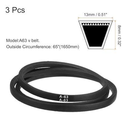 uxcell 3pcs A63 or 4L650 Classic Wrapped Rubber V-Belt, 63"(1600mm) Inside Circumference, A Profile V Belt - size: A63