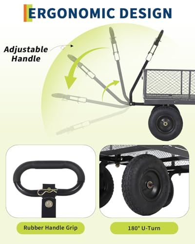 1000 Lbs Steel Garden Cart, Utility Wagon with Removable Mesh Sides-Gray - color: Gray