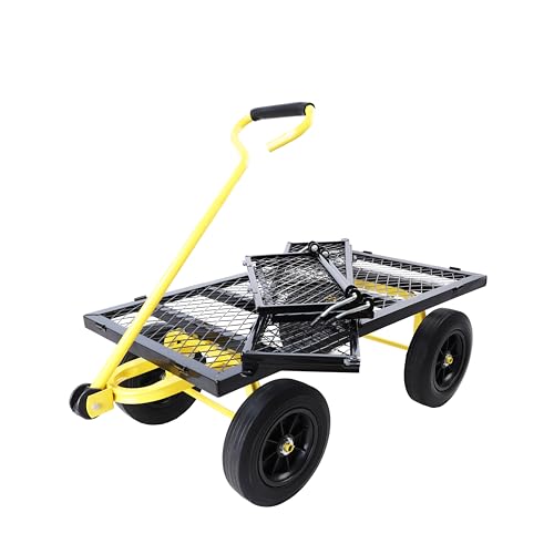 Wagon Removable Side, can be Used for Farm, Warehouse, etc. Garden car, Solid Wheels (Yellow+Black Solid Wheels) - color: Yellow+black Solid Wheels