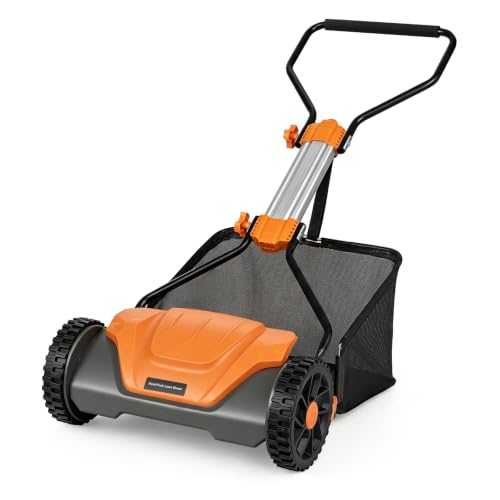 Goplus 16 Inch 5-Blade Push Reel Lawn Mower, Adjustable Cutting Height - color: Orange