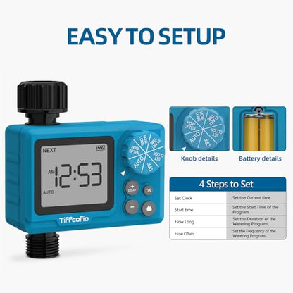 TiFFCOFiO Sprinkler Timer Outdoor, Digital Pogrammable for Garden Hose, Irrigrtion Timer with Rain Delay and Manual Mode - size: Standard, 2 Packs