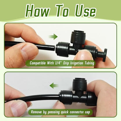 30 Pcs Quick 1/4" Drip Irrigation Tee Fittings with 10 End Plugs - size: 30PCS 1/4" Tee