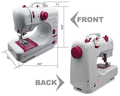 Mini Sewing Machine – Portable, Battery & AC Powered, 12 Programmed Stitch Patterns, Dual Speed – Sews Forward & Reverse, AC Power or Battery Operated – Includes Foot Pedal - style: Mighty Multi