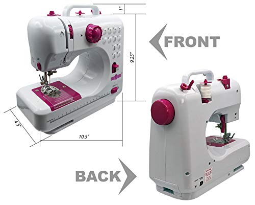 Portable Mini Sewing Machine & Sewing Kit – 12 Pre Programmed Stitch Patterns – Battery and AC Operated, Dual Speed, Sews Forward & Reverse, AC & DC Power – Includes Foot Pedal - style: With Kit & Table