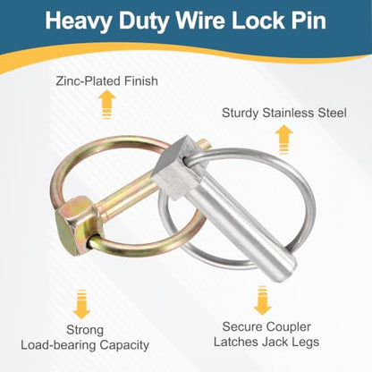 2Pcs Lynch Pin with Ring (3/8" x 2") - Heavy Duty Linch Pins Shaft Locking Pin Clips Stainless Steel, for Farm Tractor Trucks Lawn Mowers Trailers Trolley, Silver - size: 3/8" x 2"