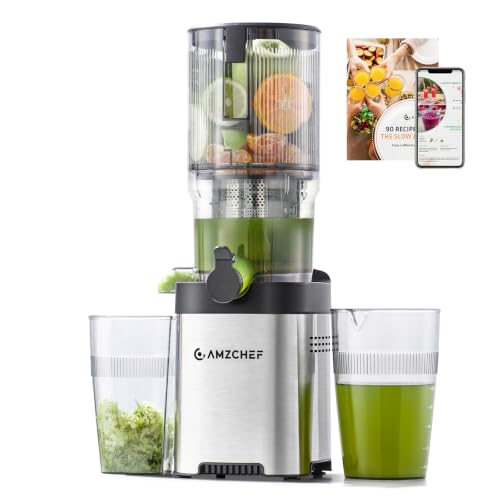 AMZCHEF Cold Press Juicer, 5.2" Whole Fruit Self-Feeding Slow Juicer - color: Silver, size: 5.2 Inch