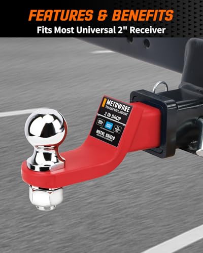 METOWARE Trailer Hitch Ball Mount 2" Drop Fits 2" Receiver, 6000Lbs GTW - color: Red, size: 2" Drop