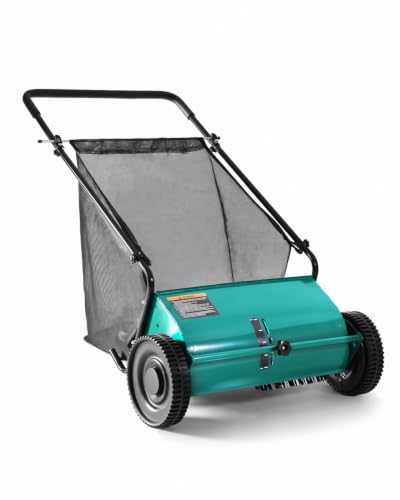 Push Lawn Sweeper, 27.5 in Yard Sweeper with 6 cu ft Bag - color: Green, size: 27.5 in
