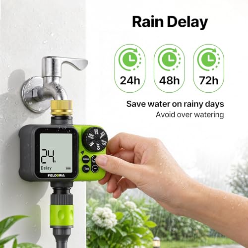 Sprinkler Timer, Brass Inlet Programmable Watering Timer for Garden Hose Fits 3/4” US Faucet, Outdoor Soaker Hose Timer w/Rain Delay/Manual/Automatic Watering, Drip Irrigation for Lawn Yard - color: Green