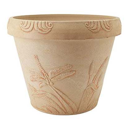 PSW Pot Collection Dragonfly Planter Pot for Indoor and Outdoor Plants and Gardens, 12.5' by 10, Beige - color: Beige
