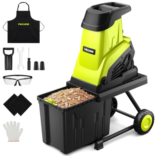 15-Amp Electric Wood Chipper Shredder, 50L Collecting Bag Chipper Shredder, 1.8In Cutting Diameter Electric Wood Chipper with 25:1 Reduction Ratio, Portable Wheels for Yard Waste and Branches, Green - color: Green