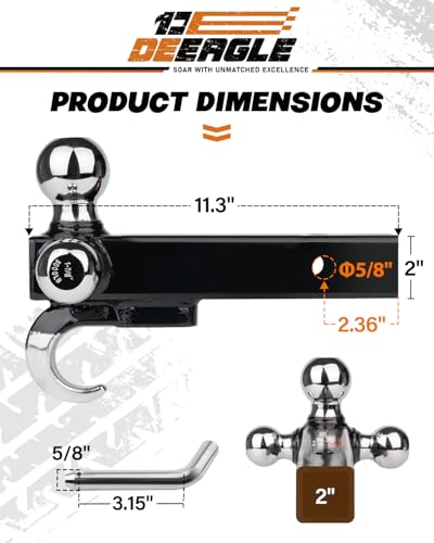 DEEAGLE 3 Ball Hitch with Hook, Fit 2” Hitch Receiver - style: Ball Hitch with Pin