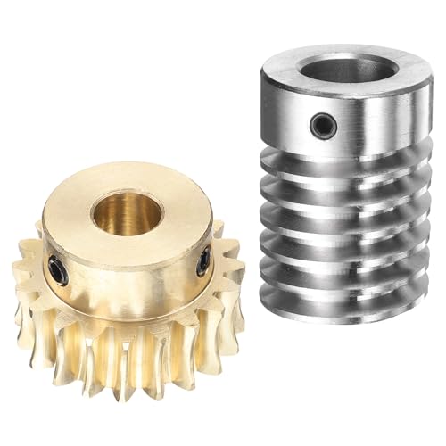 uxcell Worm Gear Set 20T 1.5 Module 20:1 Reduction Rate, Right Rotation Drive Gear Box Wheel Reduce Transmission Part (Brass Gear-10mm Bore, #45 Steel Rod 15mm Bore) - size: 10mm x 15mm