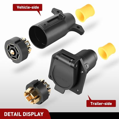 Nilight 7 Way Round RV Blade Wiring Connect Combo with Mounting Bracket - color: 7Pin Male & Female Plug