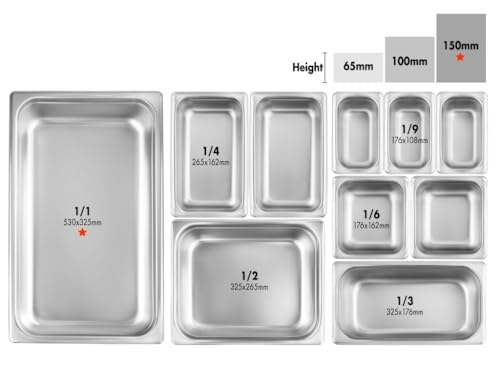 New Star Foodservice Full Size Stainless Steel Steam Table Pan, 20.8 x 12.8 x 6.0 Inches, 18/8 Stainless Steel, 24 Gauge, NSF Certified (Set of 6) - size: Full, style: 6" Deep