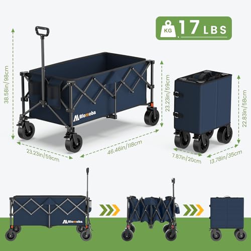 Blomoba Collapsible Wagon Cart, Folding Cart with 330LBS Capacity, Blue - color: Blue