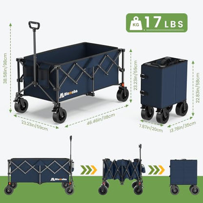 Blomoba Collapsible Wagon Cart, Folding Cart with 330LBS Capacity, Blue - color: Blue