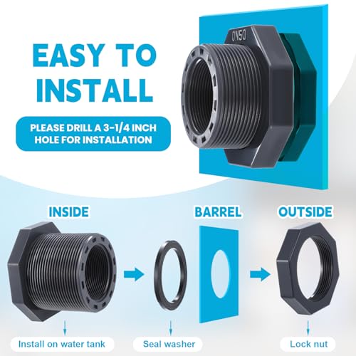 2 Pcs 2 Inch Bulkhead Fitting PVC Npt Tank Connector - size: 2 Inch