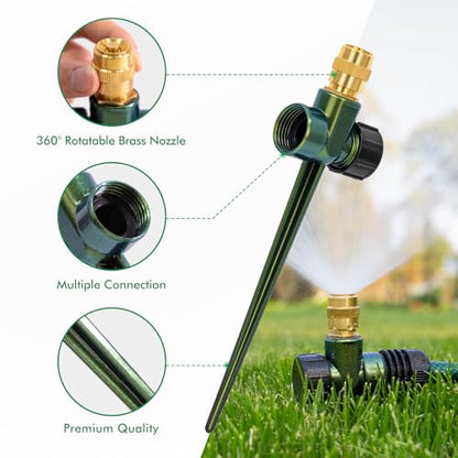 RESTMO 2 Pack Heavy-Duty Full-Metal Lawn Sprinklers for Yard - color: Green, size: 2 Pack