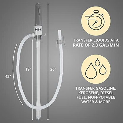 Deway Fuel Transfer Pump WAYPUMP07, D Battery, Extra Long Hose, Gray, Large - style: Basic