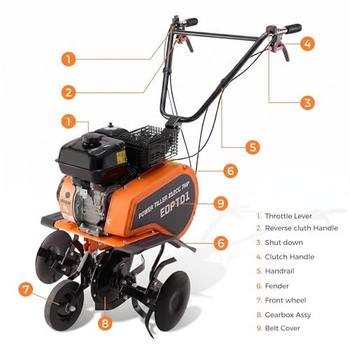 212CC Gas Tiller, Rototiller Gas Powered, 22" Adjustable Width