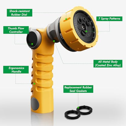 RESTMO Heavy Duty Hose Nozzle, Metal Garden Water Hose Sprayer - color: Yellow