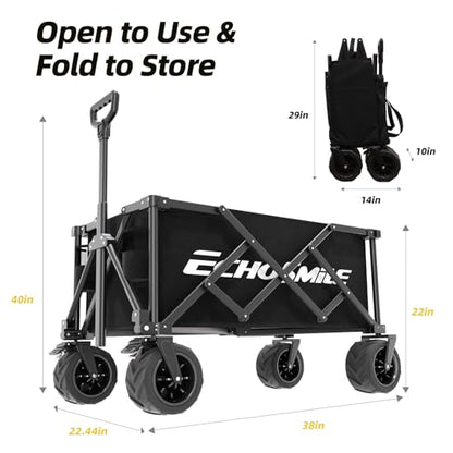 EchoSmile Wagons Carts Foldable Heavy Duty with 400Lbs Wt, 200L Cap, Black - color: Black-aw