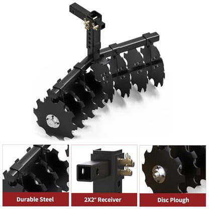 Suitable for 32" Heavy-Duty Disc Plow Harrow for ATV/UTV | Universal 2" Receiver Mount | Adjustable Height, Durable Pull Behind Design for Efficient Tilling and Farming