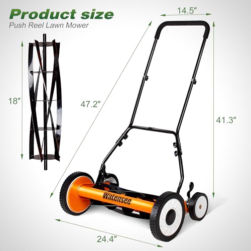 Walensee 18-Inch Manual Lawn Mower, 5-Blade Push Reel, 9 Heights - size: 18-Inch No Catcher